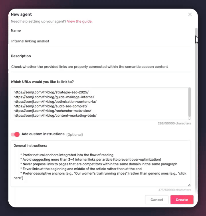 Create  Internal linking assistant