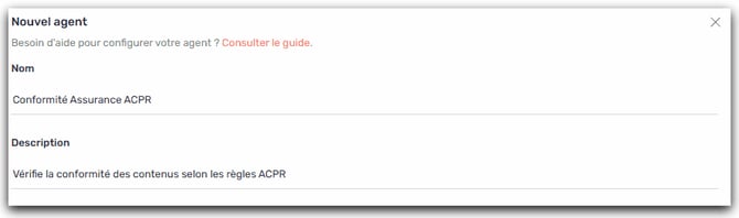 Nom Description Agent conformité légale