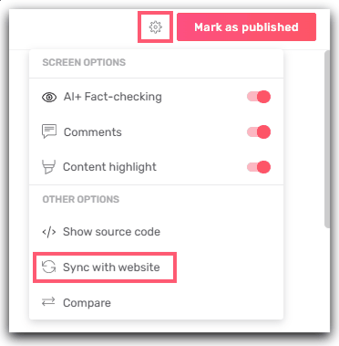 Sync with website