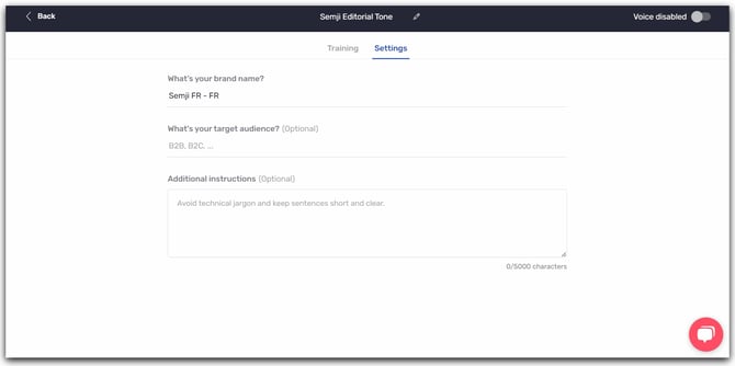 brand voice advanced settings