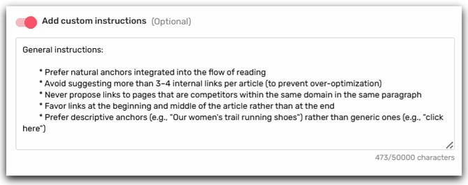 custom instructions agent internal linking
