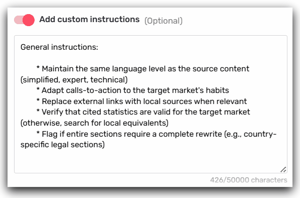 custom instructions agent localizer