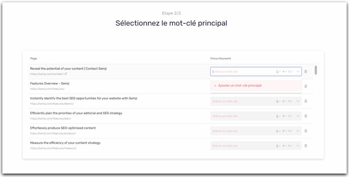 selectionnez mot clé principal