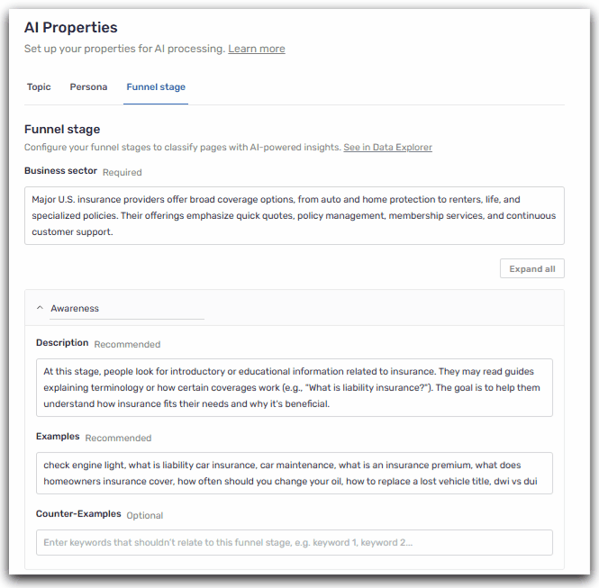 Funnel stage AI Properties