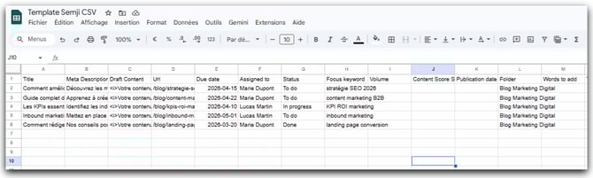 capture template CSV