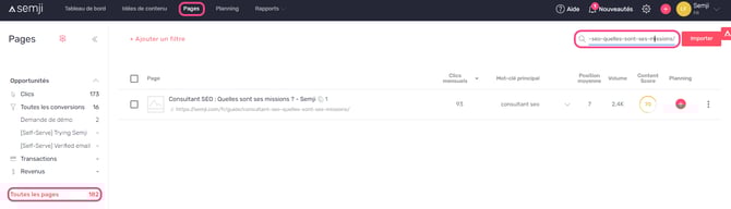 URL dans pages