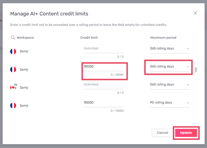 credit limit update